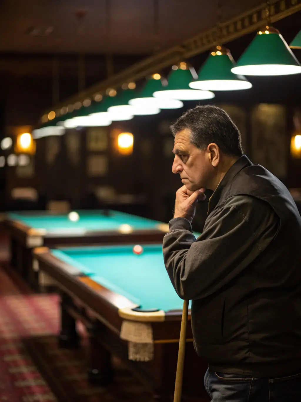 A close-up shot of a player executing a precise shot in a carom billiards match, showcasing the intricate angles and techniques involved.